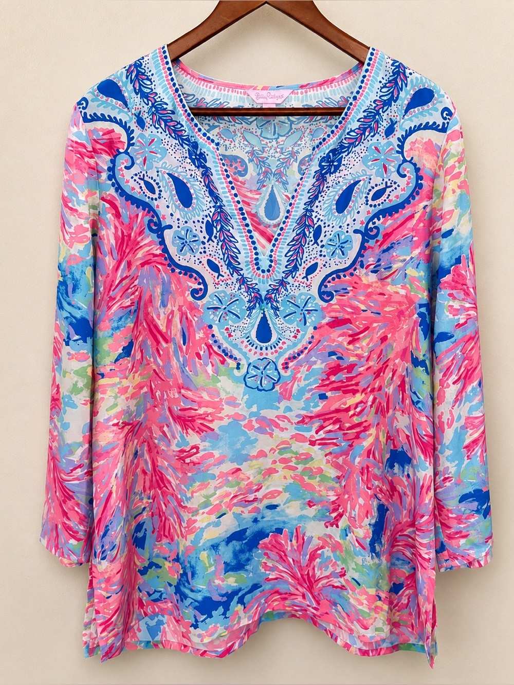 Lilly Pulitzer 100% Silk Coral Reef Print Tunic Top Women's Large
